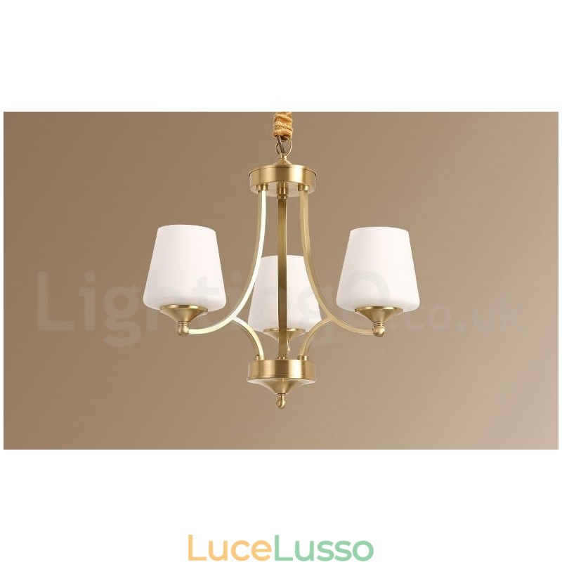 Lampadario a sospensione in ottone puro, grande, rustico, retrò, vintage, con paralumi in vetro