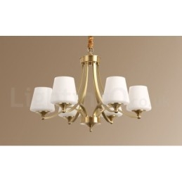 Lampadario a sospensione in ottone puro, grande, rustico, retrò, vintage, con paralumi in vetro
