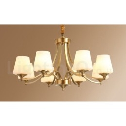 Lampadario a sospensione in ottone puro, grande, rustico, retrò, vintage, con paralumi in vetro