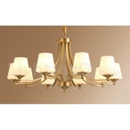 Lampadario a sospensione in ottone puro, grande, rustico, retrò, vintage, con paralumi in vetro