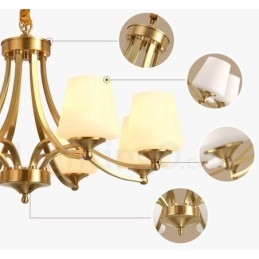 Lampadario a sospensione in ottone puro, grande, rustico, retrò, vintage, con paralumi in vetro