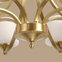 Lampadario a sospensione in ottone puro, grande, rustico, retrò, vintage, con paralumi in vetro