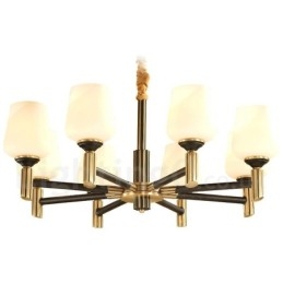 Lampadario a sospensione in ottone puro, grande, rustico, retrò, vintage, con paralumi in vetro