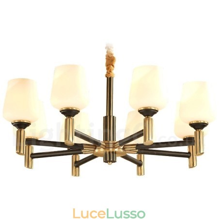 Lampadario a sospensione in ottone puro, grande, rustico, retrò, vintage, con paralumi in vetro Lampadario a sospensione in ottone puro, grande, rustico, retrò, vintage, con paralumi in vetro