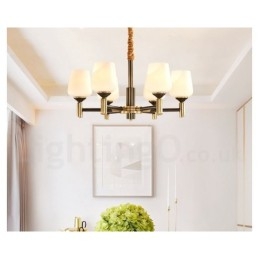 Lampadario a sospensione in ottone puro, grande, rustico, retrò, vintage, con paralumi in vetro