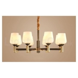 Lampadario a sospensione in ottone puro, grande, rustico, retrò, vintage, con paralumi in vetro