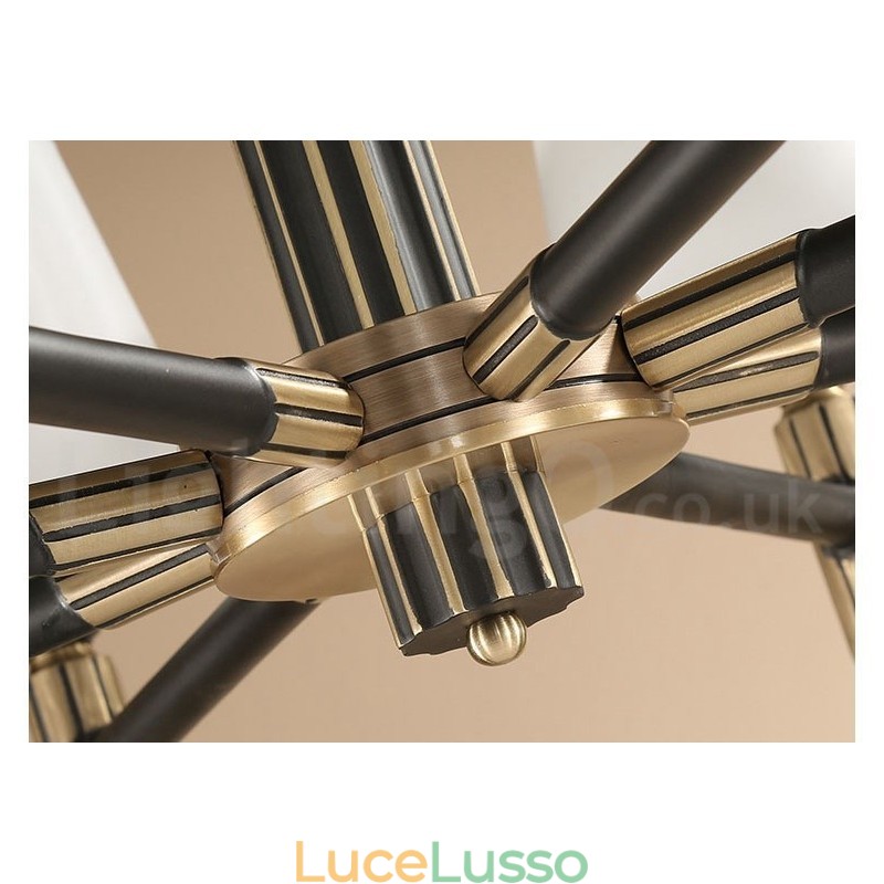 Lampadario a sospensione in ottone puro, grande, rustico, retrò, vintage, con paralumi in vetro