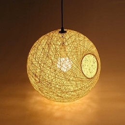 Lampada moderna semplice e rustica in rattan, lampadario a sfera in canapa