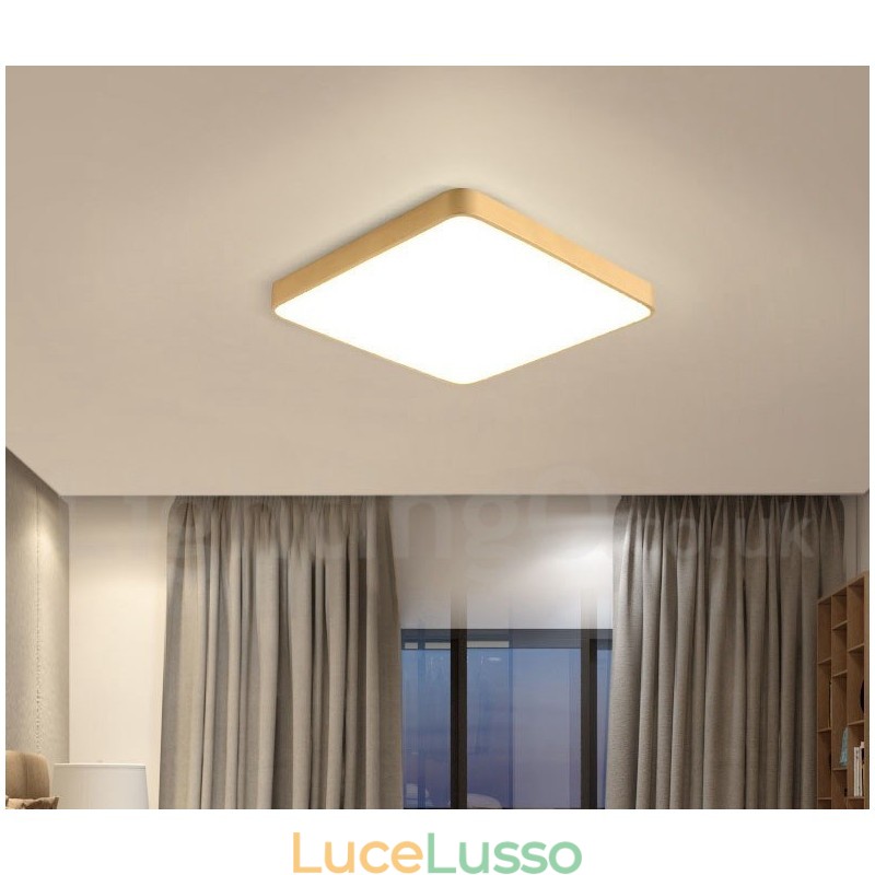 Plafoniere da soffitto in ottone a filo in stile nordico moderno contemporaneo dimmerabili ultra sottili quadrate con paralume in acrilico, utilizzabili anche come applique