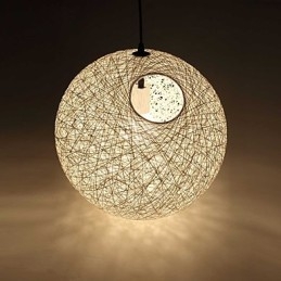 Lampada moderna semplice e rustica in rattan, lampadario a sfera in canapa
