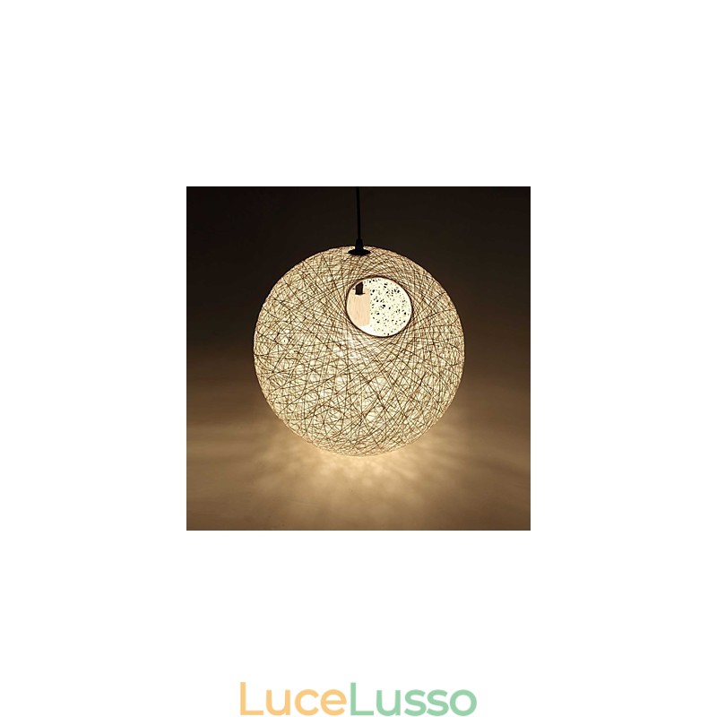 Lampada moderna semplice e rustica in rattan, lampadario a sfera in canapa