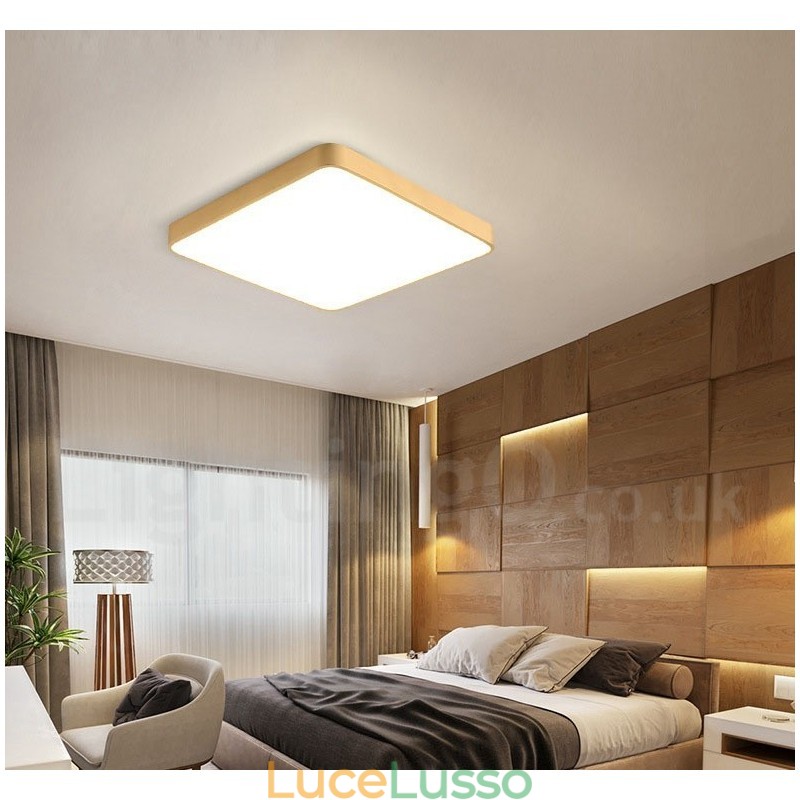 Plafoniere da soffitto in ottone a filo in stile nordico moderno contemporaneo dimmerabili ultra sottili quadrate con paralume in acrilico, utilizzabili anche come applique
