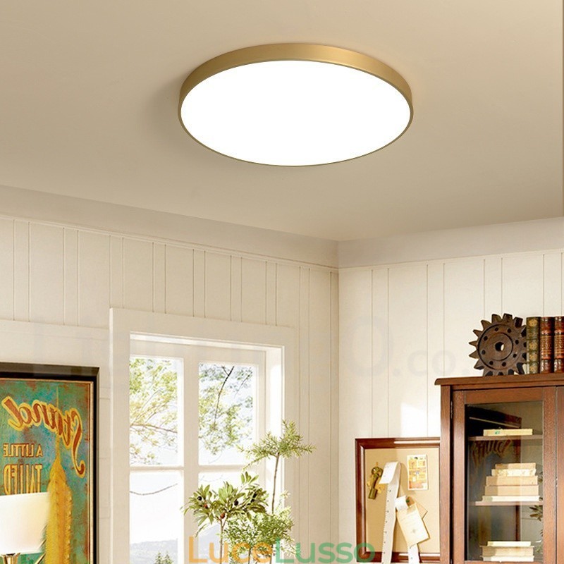 Plafoniere da soffitto in ottone a filo, ultra sottili, rotonde, dimmerabili, moderne, contemporanee, in stile nordico, con paralume in acrilico, utilizzabili anche come applique