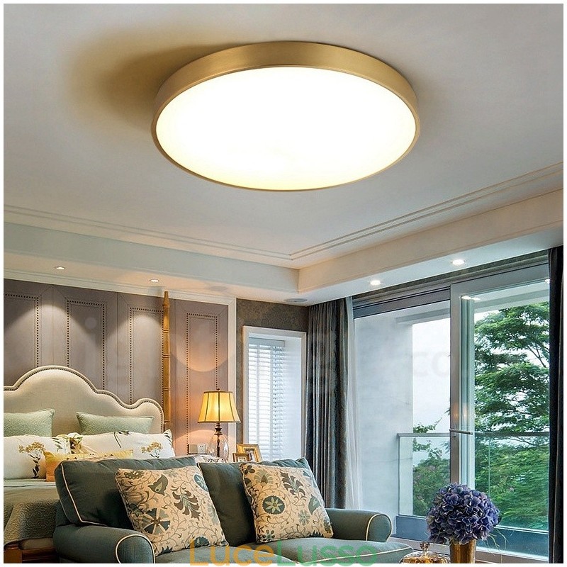 Plafoniere da soffitto in ottone a filo, ultra sottili, rotonde, dimmerabili, moderne, contemporanee, in stile nordico, con paralume in acrilico, utilizzabili anche come applique