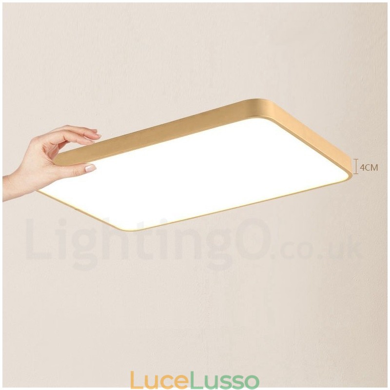 Plafoniere da soffitto in ottone a filo stile nordico moderno contemporaneo dimmerabile ultra sottile rettangolare con paralume in acrilico, utilizzabili anche come applique