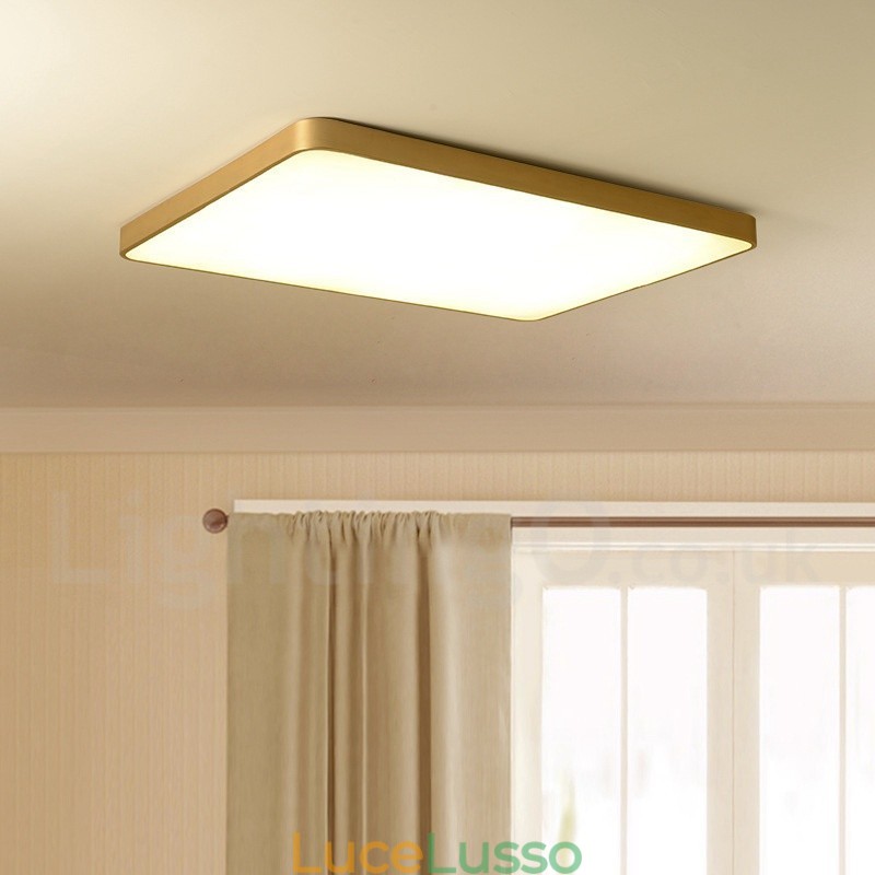 Plafoniere da soffitto in ottone a filo stile nordico moderno contemporaneo dimmerabile ultra sottile rettangolare con paralume in acrilico, utilizzabili anche come applique