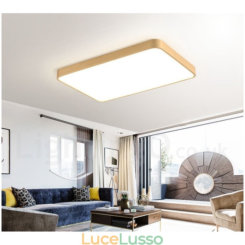 Plafoniere da soffitto in ottone a filo stile nordico moderno contemporaneo dimmerabile ultra sottile rettangolare con paralume in acrilico, utilizzabili anche come applique