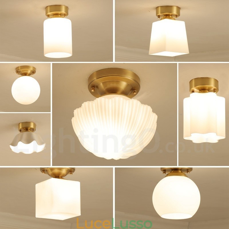 Luci da soffitto a filo in stile rustico nordico in ottone puro con paralume in vetro