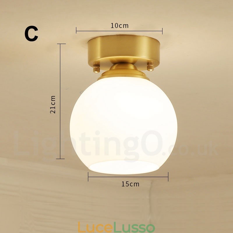Luci da soffitto a filo in stile rustico nordico in ottone puro con paralume in vetro