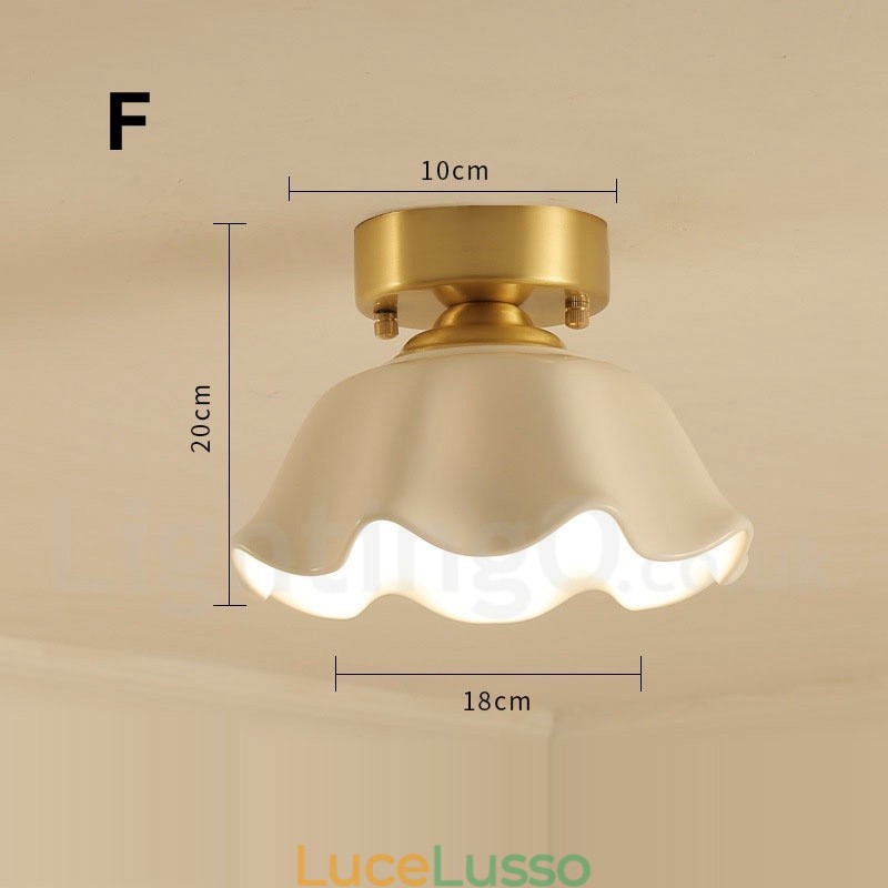 Luci da soffitto a filo in stile rustico nordico in ottone puro con paralume in vetro