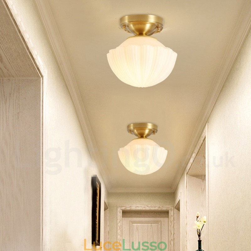 Luci da soffitto a filo in stile rustico nordico in ottone puro con paralume in vetro