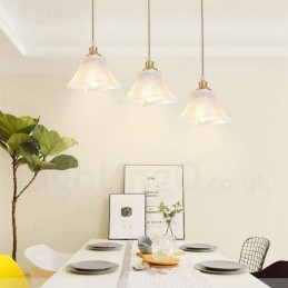 Lampada a sospensione in stile nordico rustico in ottone puro con paralume in vetro