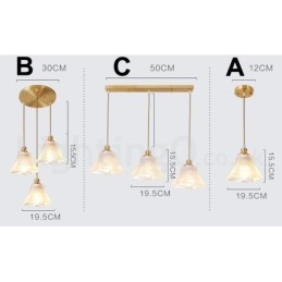 Lampada a sospensione in stile nordico rustico in ottone puro con paralume in vetro