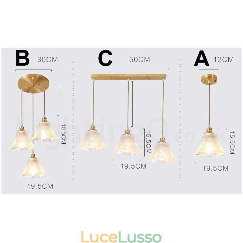 Lampada a sospensione in stile nordico rustico in ottone puro con paralume in vetro