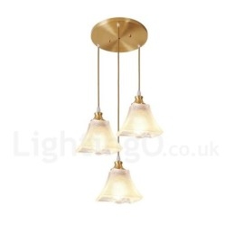 Lampada a sospensione in stile nordico rustico in ottone puro con paralume in vetro