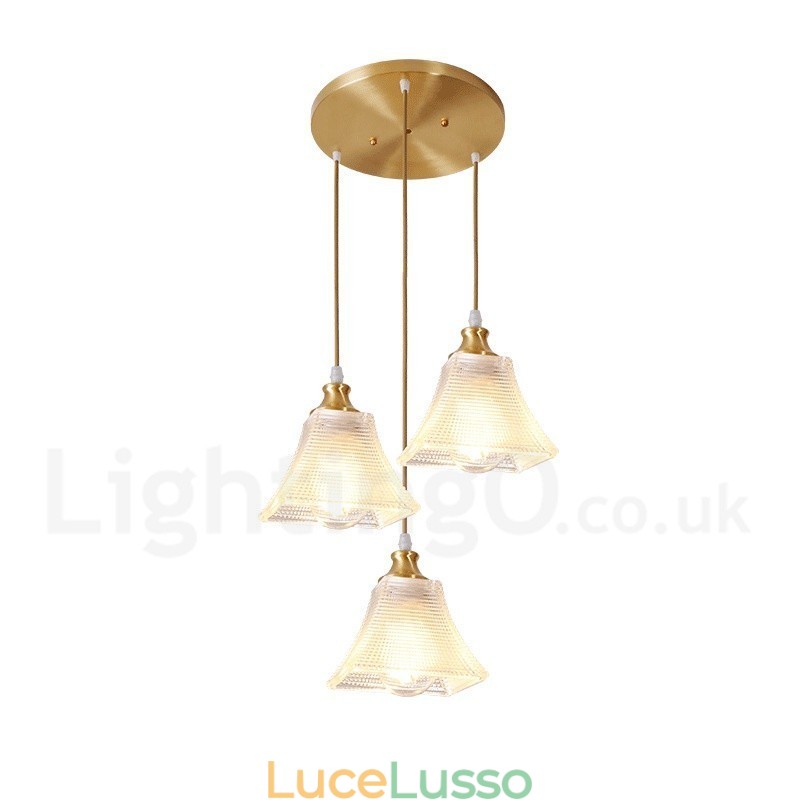 Lampada a sospensione in stile nordico rustico in ottone puro con paralume in vetro