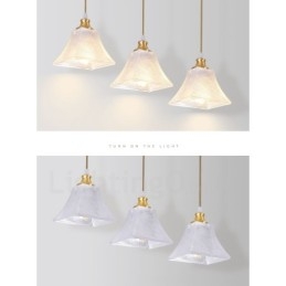 Lampada a sospensione in stile nordico rustico in ottone puro con paralume in vetro