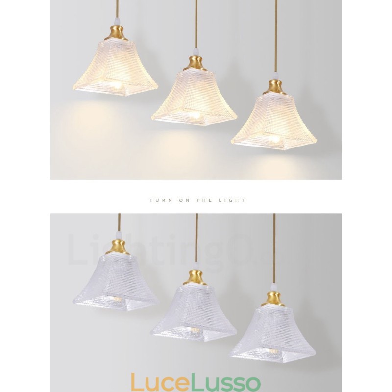 Lampada a sospensione in stile nordico rustico in ottone puro con paralume in vetro