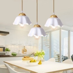 Lampada a sospensione in stile nordico rustico in ottone puro con paralume in ceramica