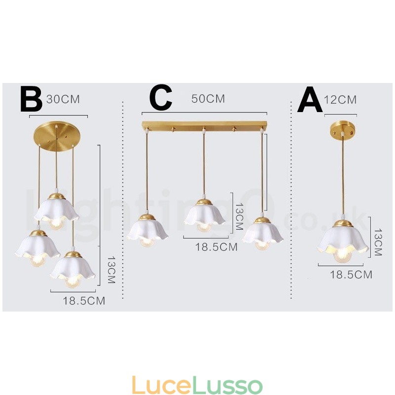 Lampada a sospensione in stile nordico rustico in ottone puro con paralume in ceramica