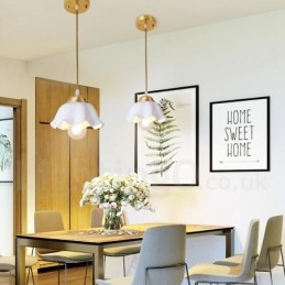 Lampada a sospensione in stile nordico rustico in ottone puro con paralume in ceramica