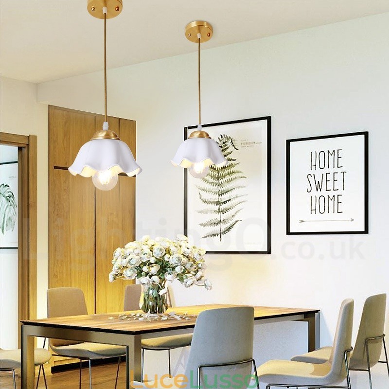 Lampada a sospensione in stile nordico rustico in ottone puro con paralume in ceramica