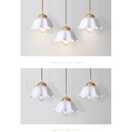 Lampada a sospensione in stile nordico rustico in ottone puro con paralume in ceramica