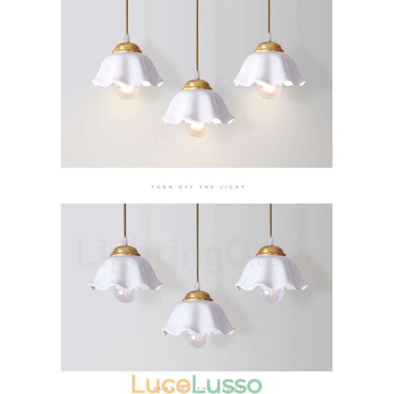 Lampada a sospensione in stile nordico rustico in ottone puro con paralume in ceramica