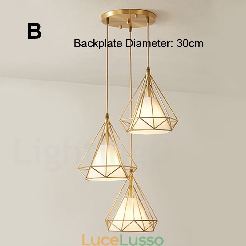 Lampada a sospensione in stile nordico rustico in ottone puro con paralume in tessuto