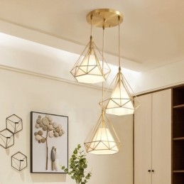 Lampada a sospensione in stile nordico rustico in ottone puro con paralume in tessuto