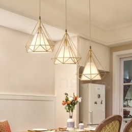 Lampada a sospensione in stile nordico rustico in ottone puro con paralume in tessuto
