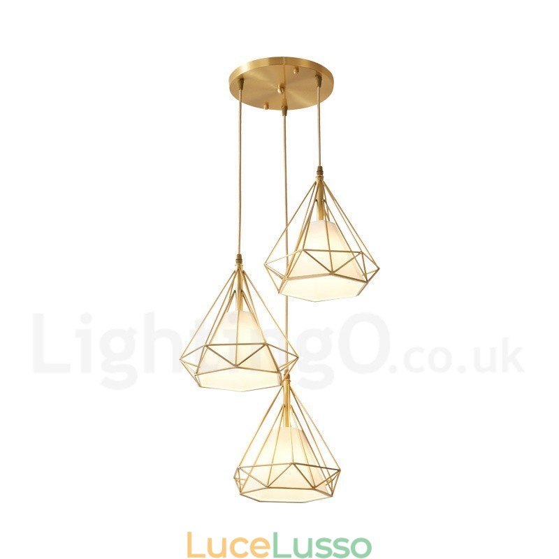 Lampada a sospensione in stile nordico rustico in ottone puro con paralume in tessuto