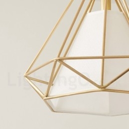 Lampada a sospensione in stile nordico rustico in ottone puro con paralume in tessuto