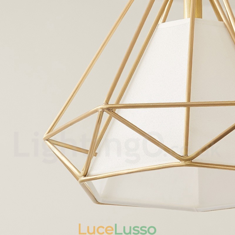 Lampada a sospensione in stile nordico rustico in ottone puro con paralume in tessuto