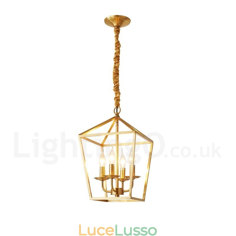 Lampada a sospensione in stile nordico rustico in ottone puro