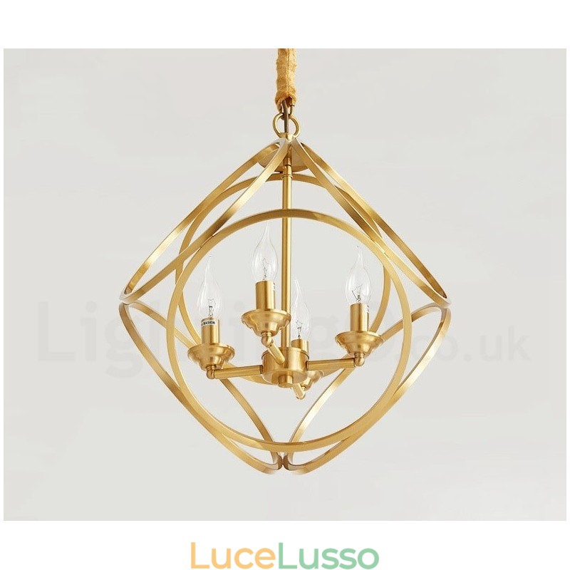Lampada a sospensione in stile nordico rustico in ottone puro