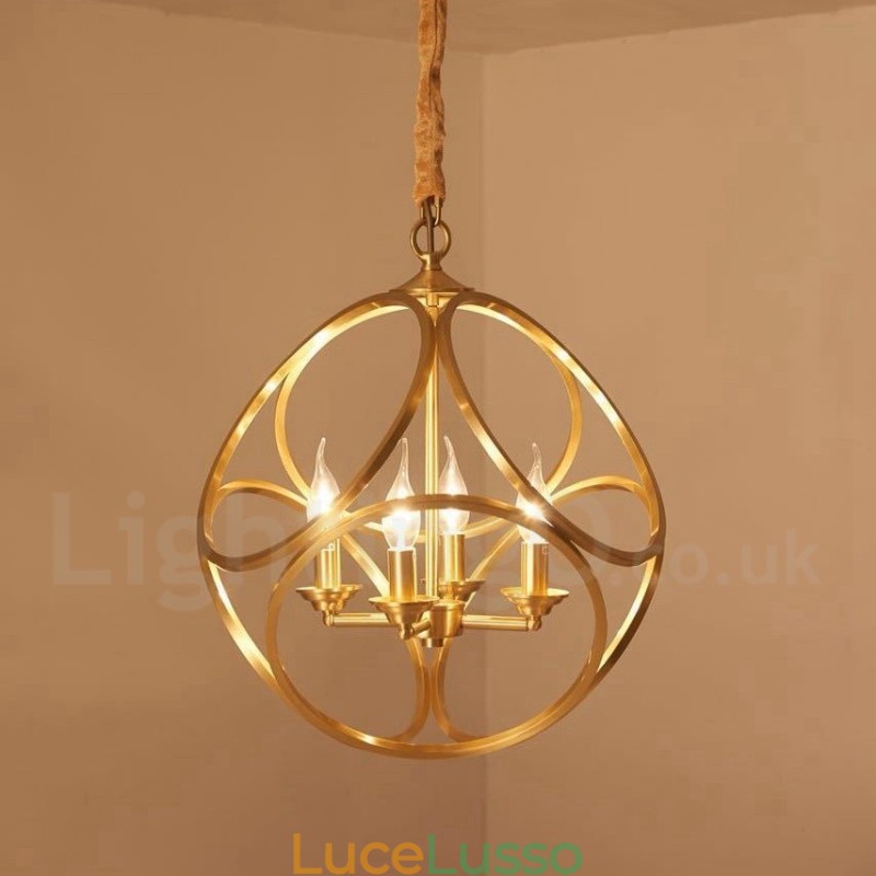 Lampada a sospensione in stile nordico rustico in ottone puro