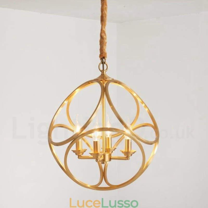 Lampada a sospensione in stile nordico rustico in ottone puro