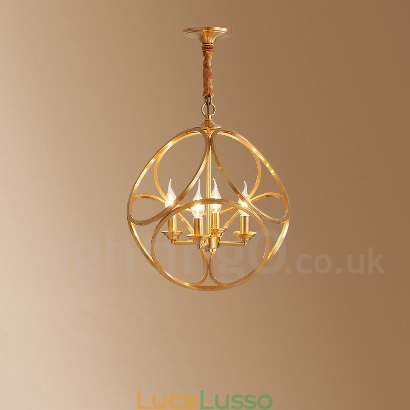 Lampada a sospensione in stile nordico rustico in ottone puro