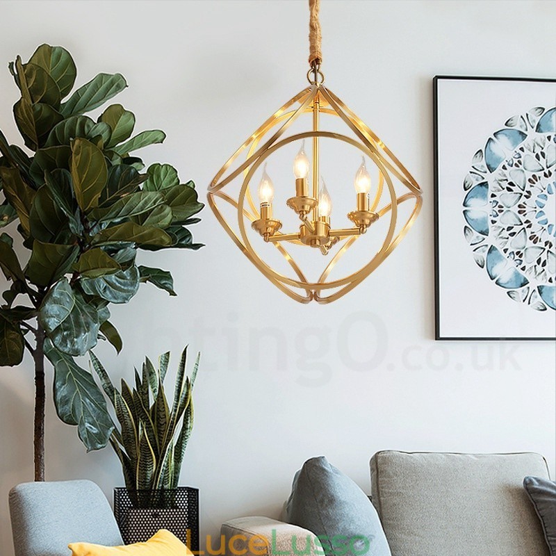 Lampada a sospensione in stile nordico rustico in ottone puro